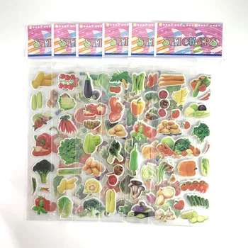 12 Lapas/Komplekts Dārzeņu un Augļu 3D Elsojošs PVC Uzlīmes Bērniem Agrīnā apmācība Izglītība Scrapbooking Uzlīmes Bērnu Dāvanu