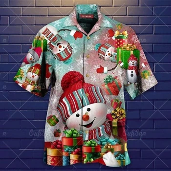 Ziemassvētku vīriešu ikdienas īss piedurknēm krekls Ziemassvētku Vecīša briežiem drukāt top krekls vīriešu ģērbšanās Havajiešu camisas hombre 2XL