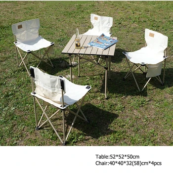 Portatīvo Salokāmo Piknika Galds ar 4 Krēsliem, Āra Restorānvagonos Viegls Alumīnija Galda Krēslu Komplekts 4 Personām