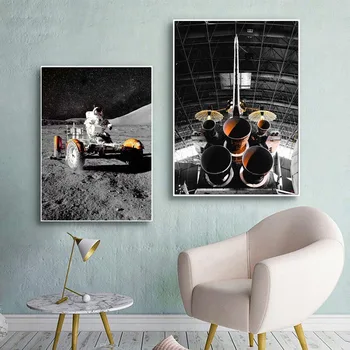 Ziemeļvalstu Plakātu Astronauts Raķešu Mēness Telpu Sienas Mākslas Audekls Gleznošanai un Izdrukas Istabu, dzīvojamo Istabu Mājas Sienu Apdare Bildes
