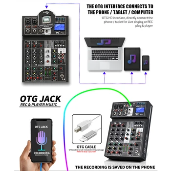 6 Kanālu DJ Skaņas Mikseri portatīvais Digitālais Mikseris Ar 24 DSP Atbalss OTG Jack USB 48V Phantom Power Skaņas Kartes Miksēšanas pults REC