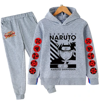 Ir 2021. Narutos Zēnu Apģērbu Bērniem kakashi 4-14Years Zēnu Drēbes Cartoon Kids Zēns Apģērbu Komplekts Hoodies+Garās Bikses, Kokvilnas