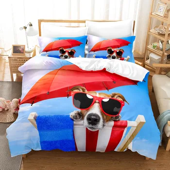 3D multiplikācijas filmu digitālā druka Pet suns, modelis 2/3pc sega segtu spilvendrāna divguļamā gulta uzstādītu vāciņu, sega, gultas