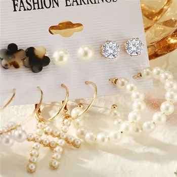 Modyle Modes Zelta, Pērļu Auskaru Komplekts Sievietēm Vintage Metāla Stīpu Earings Ģeometriskā Apli Piliens Auskari Ir 2021. Rotaslietas