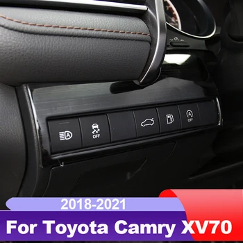 Automašīnas salona piederumi nerūsējošā tērauda Lukturu regulēšanas taustiņu dekoratīvu rāmīti vāks Toyota Camry XV70 2018-2020 2021