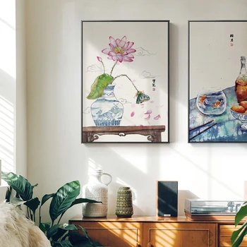 Japānas Stila Elegants Akvarelis Augu Ziedu Laimīgu Dzīvi Krāsošana Sienas, Mākslas Bildes Cute Meitene, Lai Dzīvojamā Istaba Ar Senatnes Mājas Dekoru