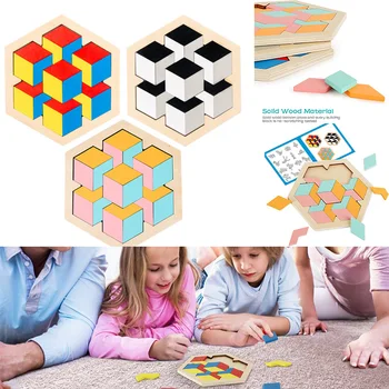 Tangram Koka Puzles, 3D Vision Koka Jigsaw Puzzle Rotaļlietas Izglītības Krāsu Telpā Veidot Bērniem, Bērnu, Pusaudžu Rotaļlietas, Spēles