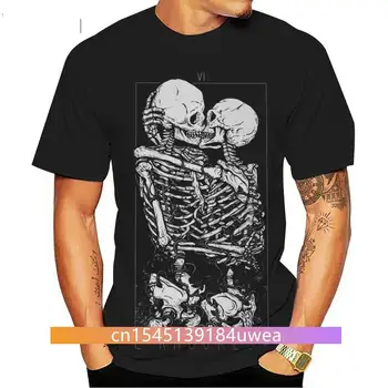 Vīrieši Gothic La Mort Tee Mīļotājiem Galvaskausa Krekls Streetwear Skelets Apskaut un Skūpstīt T Krekls ar Īsām Piedurknēm Kokvilnas Elpojošs Tshirt