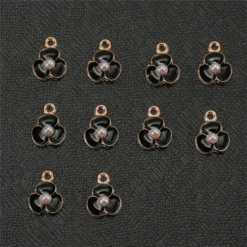 10pcs/daudz Modes Black Ziedlapiņas Emaljas Piekariņi, Kuloni Sievietēm DIY Roku Kaklarota Rotaslietu izgatavošana Piederumi