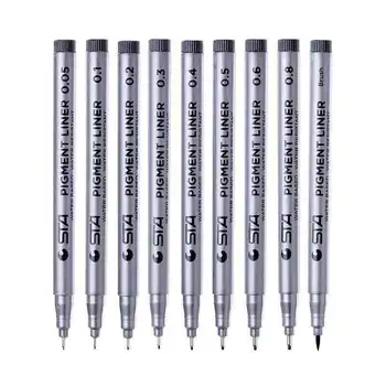 Augstas kvalitātes mikro adatu caurules zīmējumu līnijas pildspalvu, ūdensizturīgu krāsu melnā skiču marķieri, pildspalvas skolas mākslinieks komiksu kancelejas preces