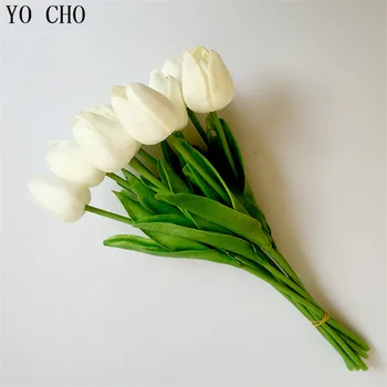 YO CHO 31 gab./daudz Tulpju PU Mini Tulipanes Ziedu Nekustamā Pieskarieties Sākuma Kāzu Dekoratīvie Ziedi, Pušķi, Līgavas Viltus Ziedi DIY