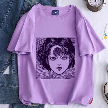 Šausmu Komiksu Grafiskais Izdrukāt T-krekls Sievietēm Harajuku Estētisko Purple Top Gadījuma Tshirt Ir 2021. Jaunu Vasaras Modes Y2k Sieviešu T Krekls