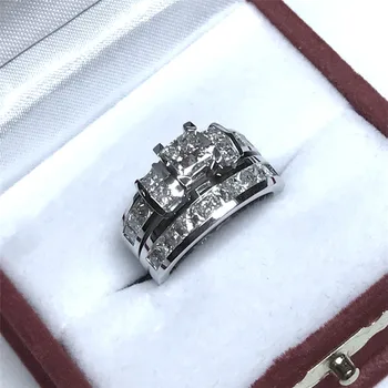 Princese samazināt Gredzenu komplektu Sudraba krāsas gredzens AAAAA Zircon Cz akmens Iesaistīšanās kāzu joslā gredzeni sievietēm līgavas Labākā Dāvana