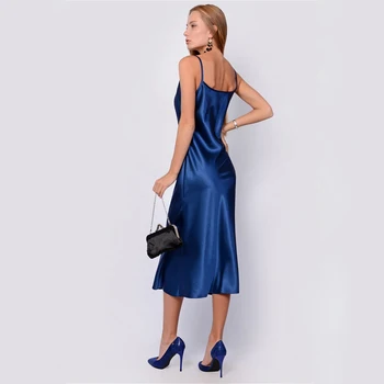 Modes Satīna Spageti Siksnas Sexy Kleita Backless Puse Pidžamu Kleita Komfortu Homewear Dāmas Stabilu Vidū Kleita Rudens Ir 2021.