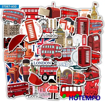 50gab Red Londonas Kultūras Piemineklis Ceļojumu Stila Multiplikācijas filmu Decal Uzlīmes, Iepakojums Bērniem DIY Kancelejas Tālrunis Klēpjdatoru Bagāžas Uzlīme