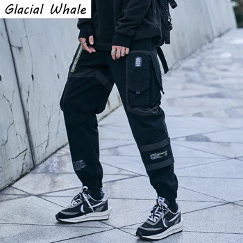 GlacialWhale Mens Kravas Bikses Vīriešu Modes Sānu Kabatas Joggers Vīriešu Hip Hop Japāņu Streetwear Multi-kabatas Bikses Bikses Vīriešiem