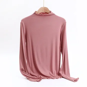 NewWomen augstu uzrullētu apkakli ar garām piedurknēm zemāko krekls XL samta silts seksīga apakšveļa vienkrāsainu kreklu top 2021 rudens ziemas