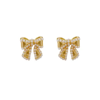 Luksusa Romantiskas Rotaslietas Emaljas Pērle Loku Bowknot Metāla Butterfly auskariem Puses Piederumi Dāvanas Sievietēm korejiešu Stilā