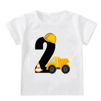 Bērniem Zēnu T-krekli Bērnu Īsām Piedurknēm Ekskavatoru Topi Bērnu Modes Tshirt 1 2 3 4 5 Gadus Zēns Būvniecības Dzimšanas dienu Kreklu