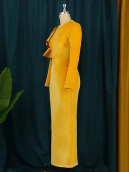 Vakara Kleitas Sievietēm 2022 garām Piedurknēm Ruffles Samta Zelta Bodycon Kleita Elegantas Dāmas Retro Stila Vakariņas Slavenību Tērpu