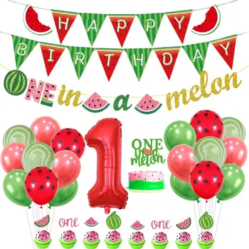 Arbūzs 1. Dzimšanas dienas svinības Rotājumi Meitenes Zēni 1 Gadu Veco Balonu Komplekts Happy Birthday Banner Skaits 1 Folijas gaisa Balons