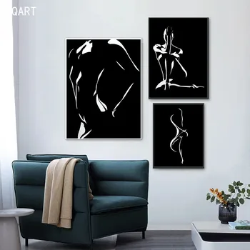 Pliks Mākslas Melna Balta, Seksīga Sieviete, Ķermeņa Audekla Gleznas Ziemeļvalstu Plakāti Un Izdrukas Sienas, Attēlus Dzīvojamā Istaba Dekori