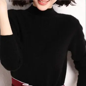 Elegants Puse augstu uzrullētu apkakli Džemperis Sieviešu Džemperis Slim-fit Džemperis Adīt Zemāko Džemperis Ir 2021. Rudens Ziemas Plus Lieluma Džemperis