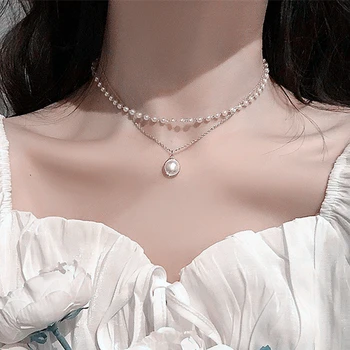TOBILO ir 2021. Jaunu Modes Imitētu Pērle sānslīdi kaklasaite Kaklarota Gudrs Dubultā Slāņa Ķēdes Kulons Sieviešu Rotaslietas Meitene Dāvanu