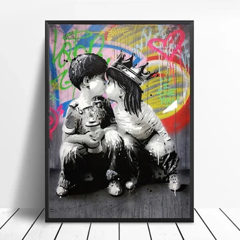 Ielu Grafiti Banksy Gleznas Audekls Mākslas Plakāti un Izdrukas Abstrakta Sieviete Sienas Attēlu, viesistaba, Mājas Apdare Plakāts