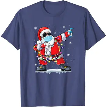 Sociālā Distancēšanās Ziemassvētku Vecītis, Modelis T Krekls Funny Ziemassvētku T Krekls Gadījuma Ziemassvētki Krāsainas Lampas Īsām Piedurknēm Tee