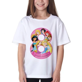 Kids Happy Birthday Skaits 1~9 Princese Print T-krekli Boys&Girls Karikatūra Smieklīgi Klāt Tshirt Bērnu Vasaras Topi Bērnu Drēbes