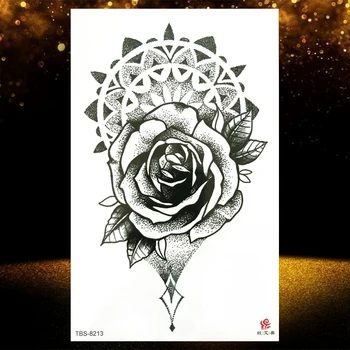 3D Lielu Rožu Ziedu Black Tetovējumu Uzlīmes Ziedu Ūdensizturīgs Viltus Pagaidu Tetovējumiem Sievietēm Meitene Body Art Mazgājams Tattos