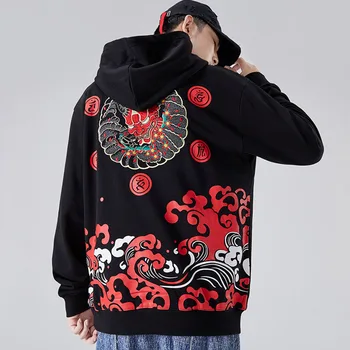 Rudens Japāna Harajuku Pelēkā Vārna Vīriešiem Spoku Izšuvumi Yokosuka Kapuci Sporta Krekls Hip Hop Lielgabarīta Liela Izmēra Sukajan Apģērbu 2021