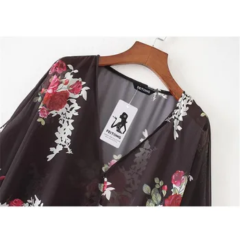 Modes Sievietes Zaudēt blusas Kimono Karstā Dāmas Šifona Vasaras Jaciņa Blūze Sieviešu Boho Plats Piedurkņu Krekls Plus Izmērs 3XL 2019