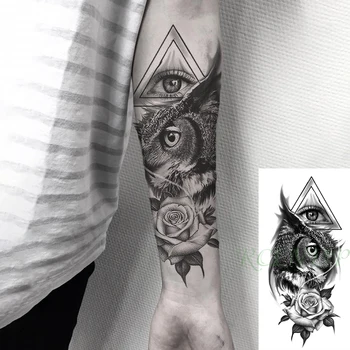 Ūdensnecaurlaidīgus Pagaidu Tetovējumu Uzlīmes Big Eye Pūce Rožu Viltus Trīsstūris Tetovējums Flash Kāja Tatto Body Art Boy Sievietes Vīrieši