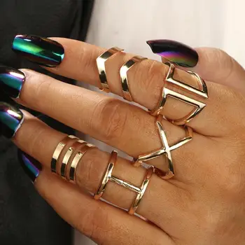 Zelta Simplism Bohēmijas Rhinestones Pērles Ģeometriskā Sieviešu Modes Pirksta gredzenu komplektu Kopīgu Gredzenu Pack