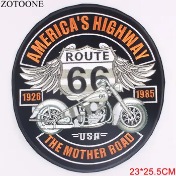 ZOTOONE Izšūti Eagle Wing Rock Motociklu 66 American HIGHWAY Liela Atpakaļ Par Dzelzs Plāksteris Apģērbu Biker Jaka Punk Plāksteris C