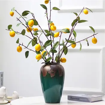 Imitētu Citronu Filiāles Dekori Bižutērija Viena Filiāles Dekoru Zaļie Augi Sauso Ziedu Ornaments Reāli, Ziedu Kompozīcijas