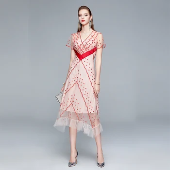 Sieviešu Skrejceļa Dizainers Luksusa Izšuvumi Acs Kleita Ir 2021. Augstas Kvalitātes Elegantu V-Kakla Puse Kleita Drēbes Femme Vestidos
