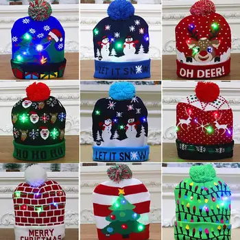 Led Ziemassvētku Cepures Ziemassvētku Džemperis Adīt Cepuri Ar Led Gaismu Ziemassvētki iedegties Beanie Cepure Bērniem, Pieaugušajiem jaungada Dekori Klp