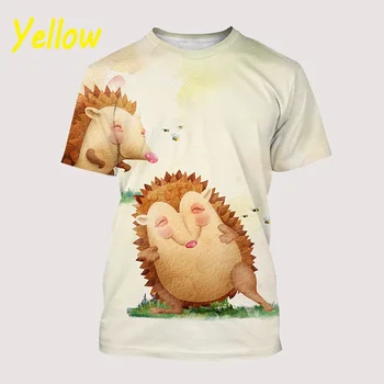 Jaunas vasaras modes dzīvnieku Ezis 3D iespiests T-krekls gudrs īsām piedurknēm vīriešu krekls topi Attēls 2