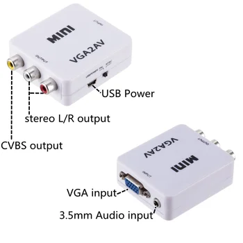 VGA uz RCA AV Mini Pārveidotāja Adapteris ar 3,5 mm Audio 1080P VGA2AV RCA HD Converter Conversor PC uz TV HD Datoru ar TV Attēls 2