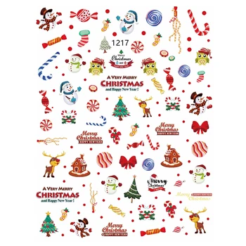 10PCS Santa Klauss, Ziemassvētku Eglīte Sniegpārslas un Briežu Sniegavīrs Ziemassvētku Nails Nagu Mākslas Decal Apdare Līmi, Uzlīmes Attēls 2