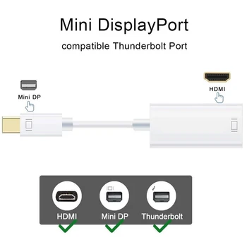 Mini Displayport Uz HDMI Kabeli Converter Mini DisplayPort Displeja Ports, DP, HDMI Adapteris 4K DP 1.4 Apple Macbook Air, Pro Attēls 2