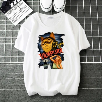 Atpakaļ Vampurr Kaķis Movie Mode T Krekls, t-veida Krekls Vīriešiem Sieviete Gadījuma Zaudēt Multiplikācijas filmu Topi Vīriešu Hip Hop Harajuku T-Krekli Attēls 2