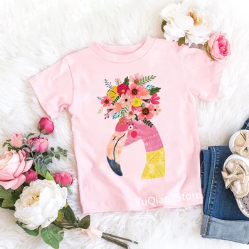Cute Baby Meitenes Rozā Ziedu Dzīvnieku Print Meitene Baltā T-kreklu, Bērns Vasarā Kawaii Drēbes Smieklīgi Maz Bērnu Y2K Drēbes,Piliens Kuģis Attēls 2