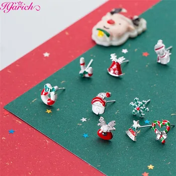 Cute Sniegavīrs Zvani Santa Claus Multiplikācijas filmu Stud Auskari Sievietēm Meitene Koka Sniegpārsliņu Elk Auskari Ziemassvētku Puse, Rotaslietas Attēls 2