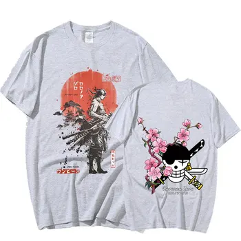 Viens Gabals Roronoa Zoro Luffy T Krekls Hip Hop Streetwear Vīrieši Sievietes Japāņu Lielgabarīta T-Krekls Vīriešiem Vasarā Īsām Piedurknēm T-Krekli Attēls 2