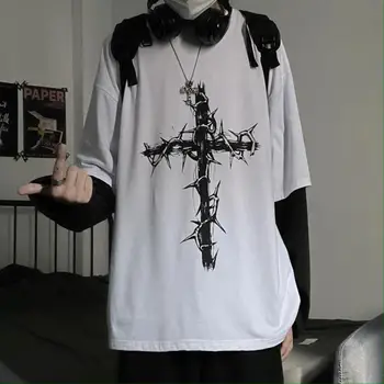 Punk Gothic Tumši Hip Hop Viltus Divas Gabals Lielgabarīta Vīriešu T Krekls Ar Garām Piedurknēm Apģērbtu Japāņu Streetwear Unisex Rudens Kross Drukāt Attēls 2