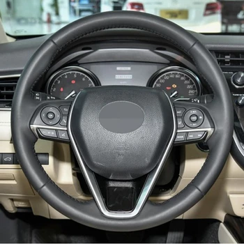 Mākslīgās ādas DIY Melnās Puses-šūšanas Auto Stūres Rats Segumu Toyota Crown 2018 Avalon 2018-2019 Corolla 2018-2019 Camry Attēls 2
